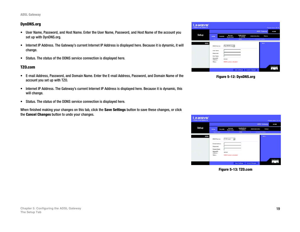 Figure 5-12: dyndns.org, Figure 5-13: tzo.com | Linksys AG300 User Manual | Page 25 / 78