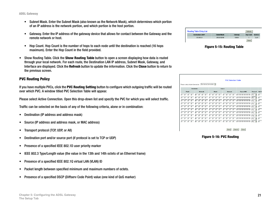 Figure 5-15: routing table, Figure 5-16: pvc routing | Linksys AG300 User Manual | Page 27 / 78
