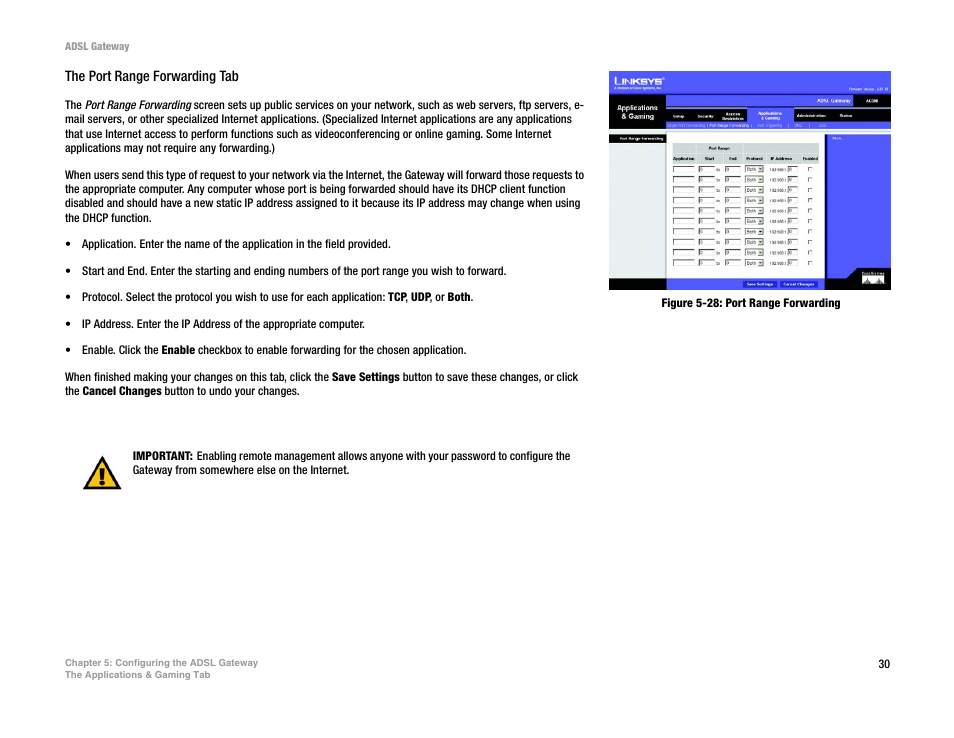 Figure 5-28: port range forwarding | Linksys AG300 User Manual | Page 36 / 78