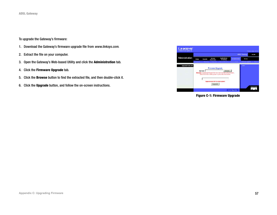 Appendix c: upgrading firmware, Figure c-1: firmware upgrade | Linksys AG300 User Manual | Page 63 / 78