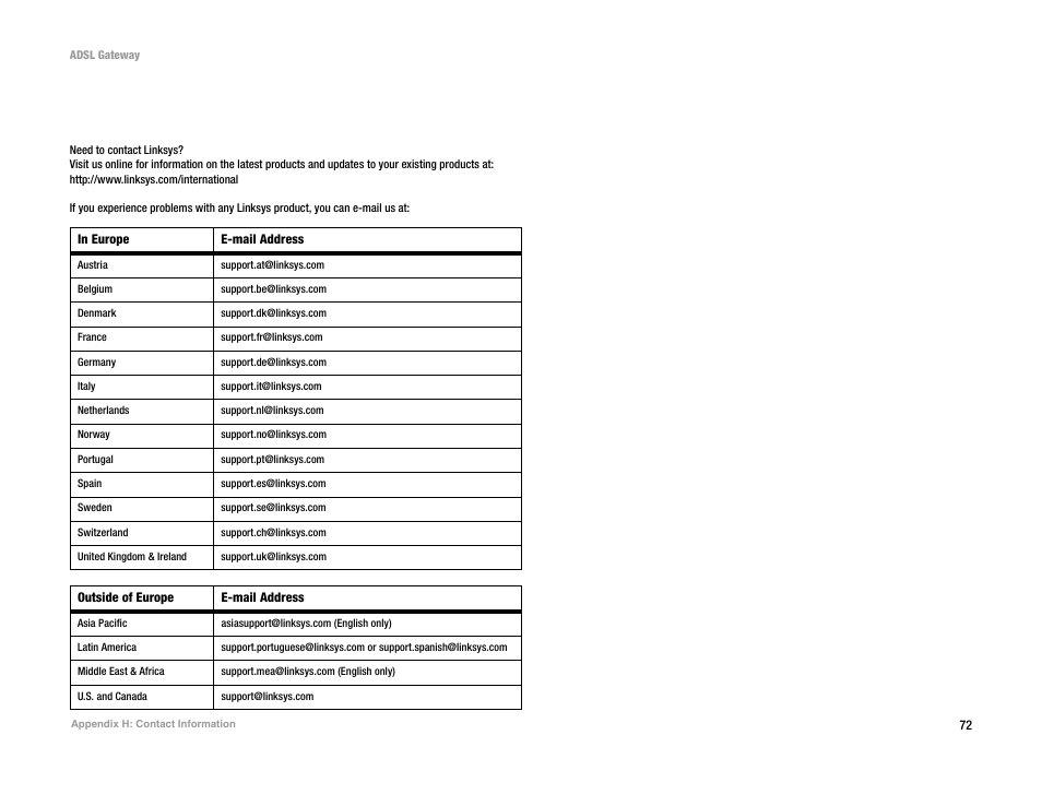 Appendix h: contact information | Linksys AG300 User Manual | Page 78 / 78