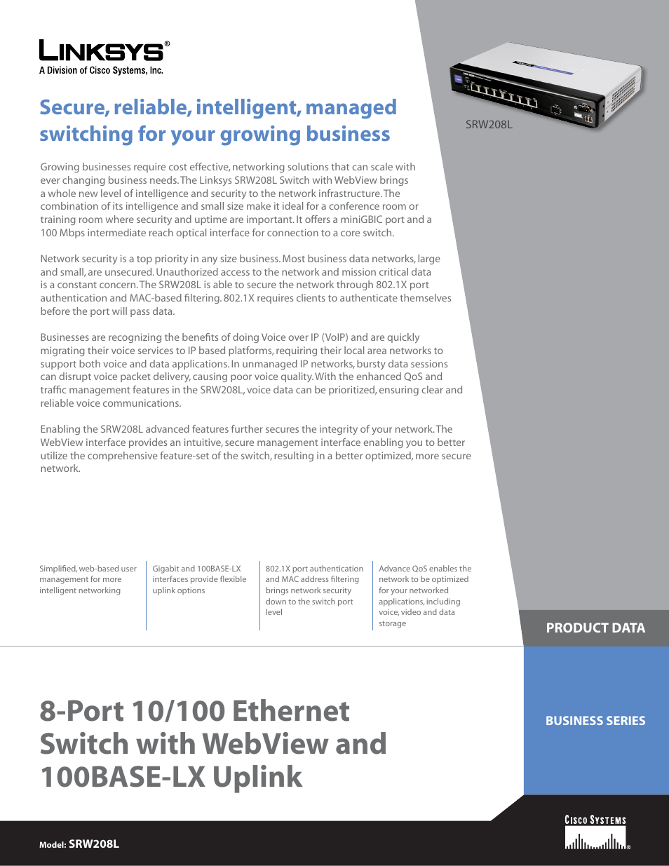 Linksys SRW208L User Manual | 3 pages
