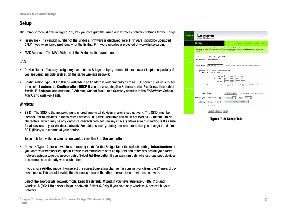 Setup | Linksys WET54G V3 User Manual | Page 23 / 54