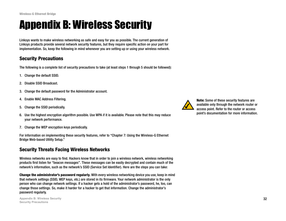 Appendix b: wireless security | Linksys WET54G V3 User Manual | Page 38 / 54