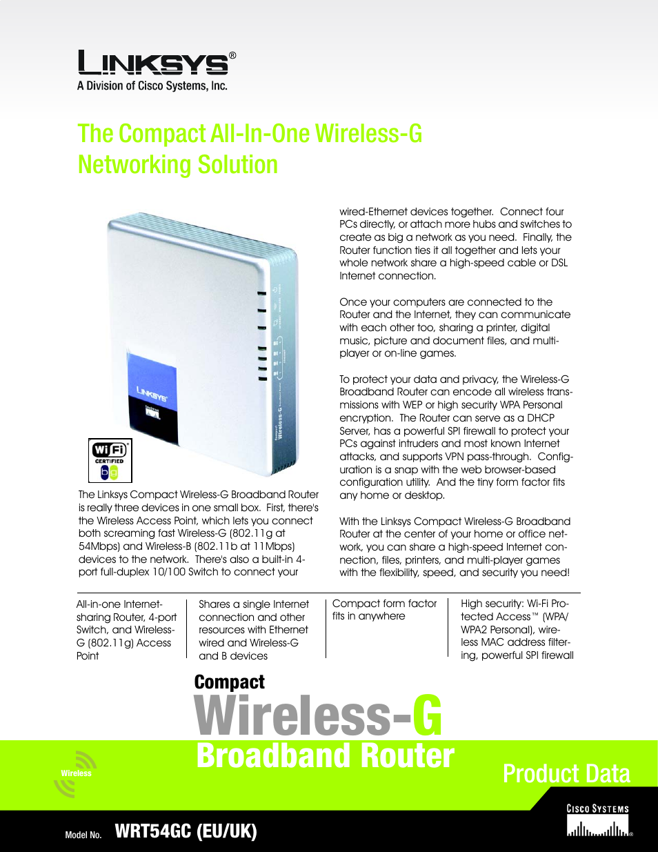 Linksys Compact Wireless-G Broadband Router WRT54GC User Manual | 2 pages