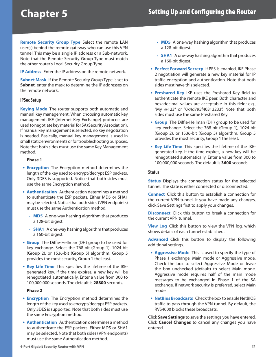 Chapter, Setting up and configuring the router | Linksys RVS4000 User Manual | Page 26 / 68