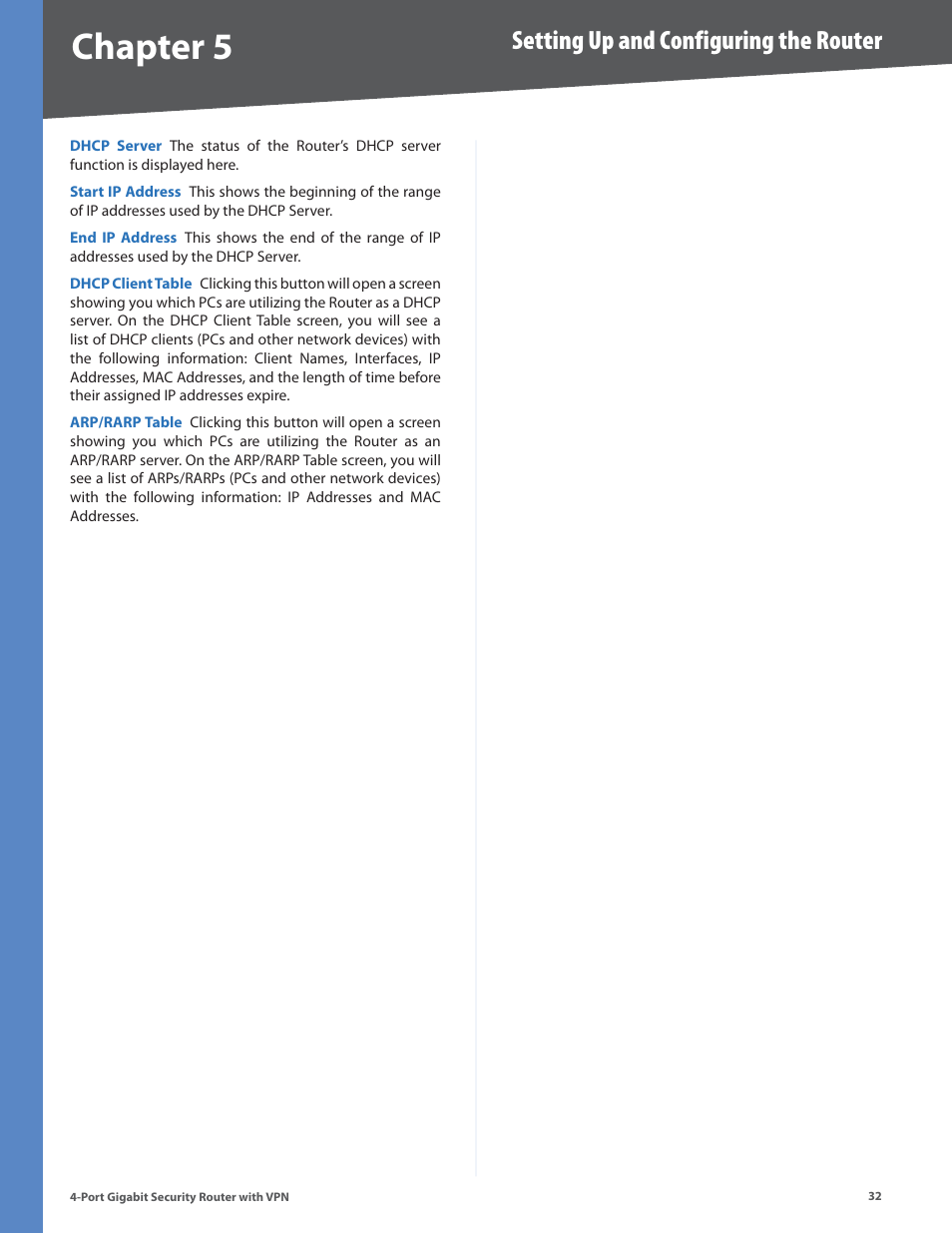 Chapter, Setting up and configuring the router | Linksys RVS4000 User Manual | Page 37 / 68