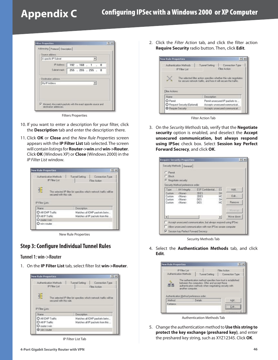 Step 3: configure individual tunnel rules, Appendix c | Linksys RVS4000 User Manual | Page 51 / 68