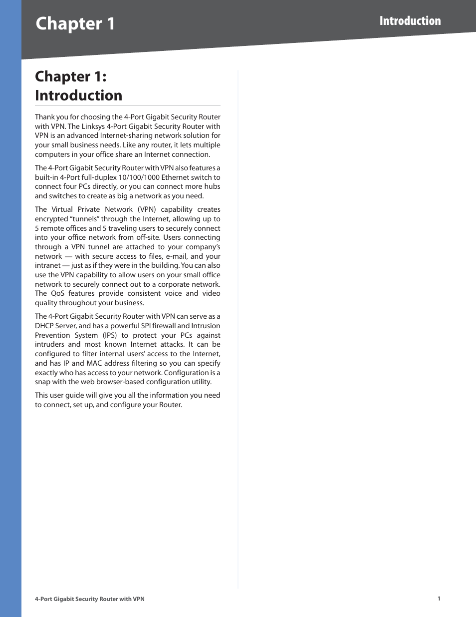 Chapter 1: introduction, Chapter, Chapter : introduction | Introduction | Linksys RVS4000 User Manual | Page 6 / 68