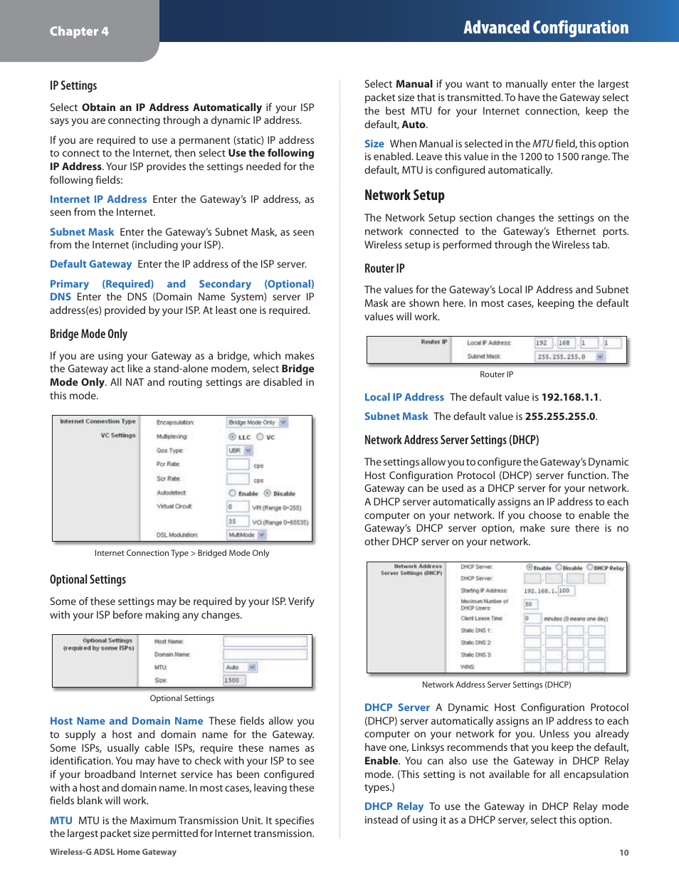 Advanced configuration, Network setup | Linksys WAG200G User Manual | Page 11 / 39
