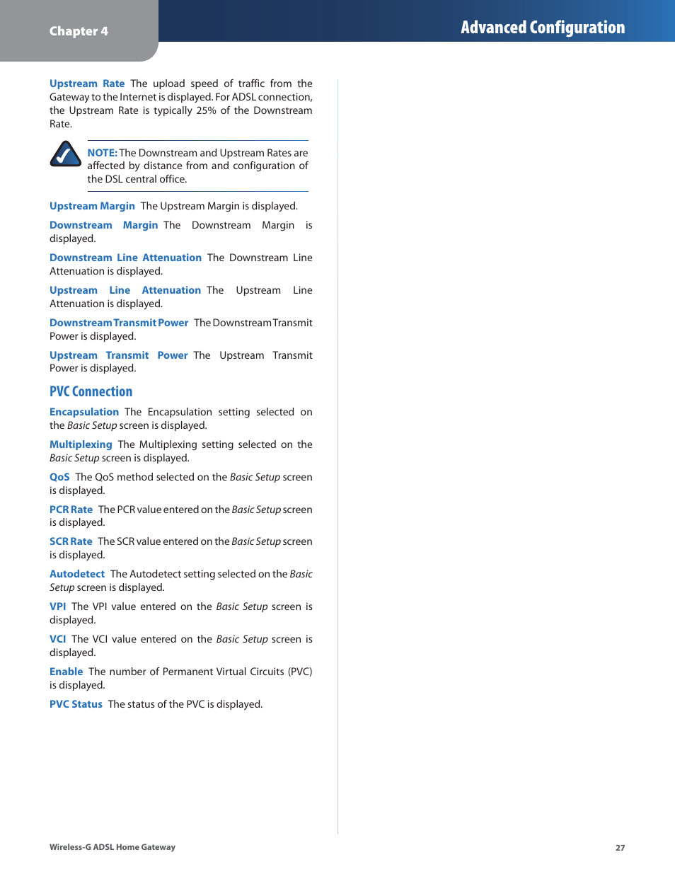 Advanced configuration, Pvc connection | Linksys WAG200G User Manual | Page 28 / 39