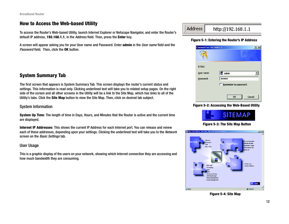 How to access the web-based utility, System summary tab | Linksys RT042 User Manual | Page 18 / 68