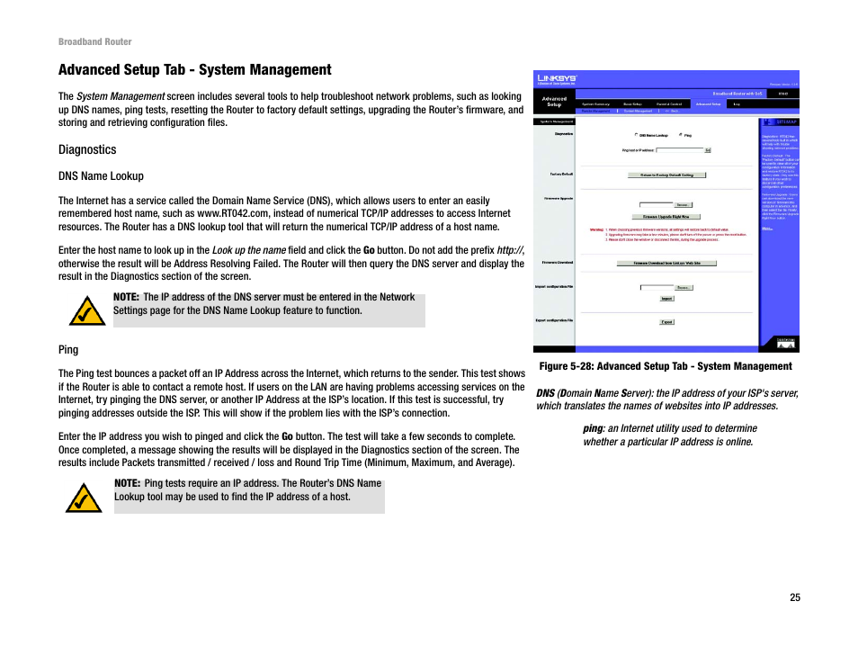 Advanced setup tab - system management | Linksys RT042 User Manual | Page 31 / 68