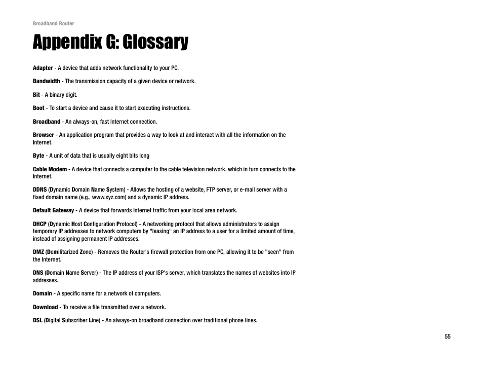 Appendix g: glossary | Linksys RT042 User Manual | Page 61 / 68