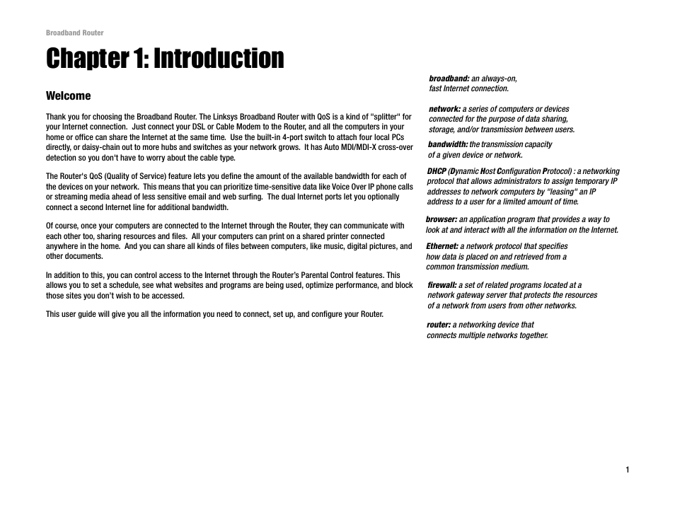 Chapter 1: introduction, Welcome | Linksys RT042 User Manual | Page 7 / 68