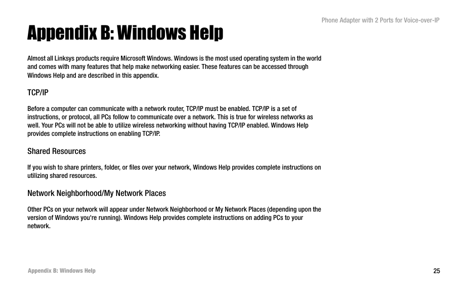 Appendix b: windows help | Linksys PAP2-VU User Manual | Page 30 / 46