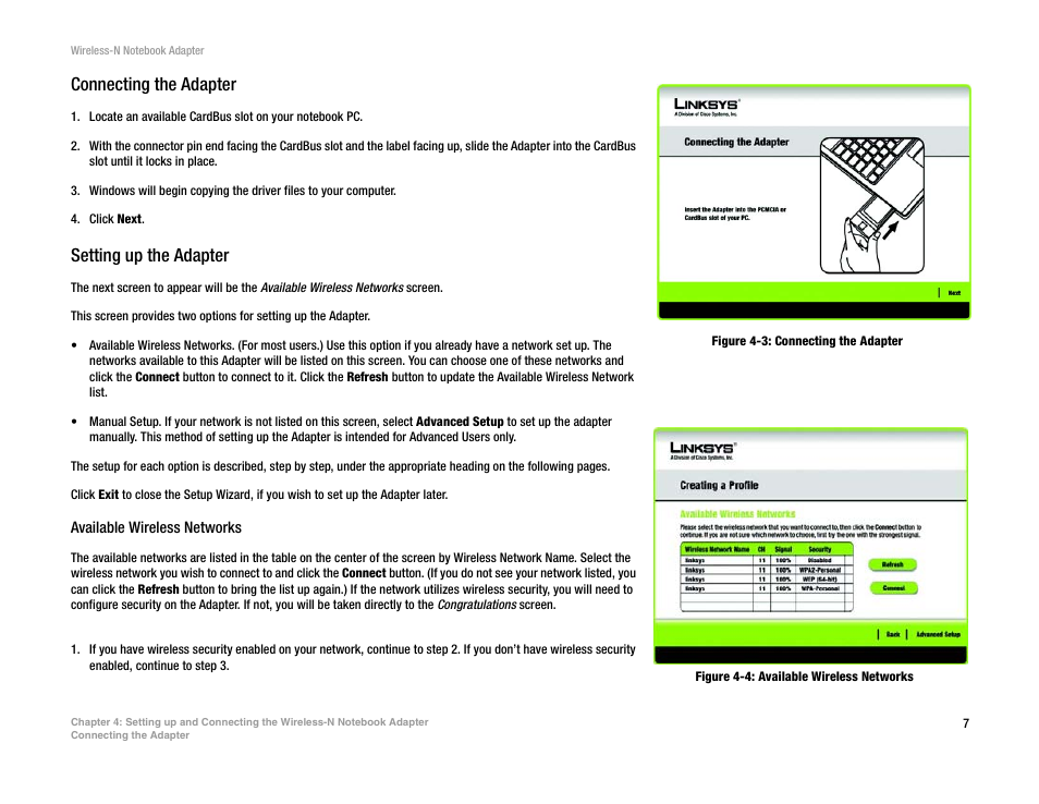 Connecting the adapter, Setting up the adapter | Linksys 2 User Manual | Page 13 / 65