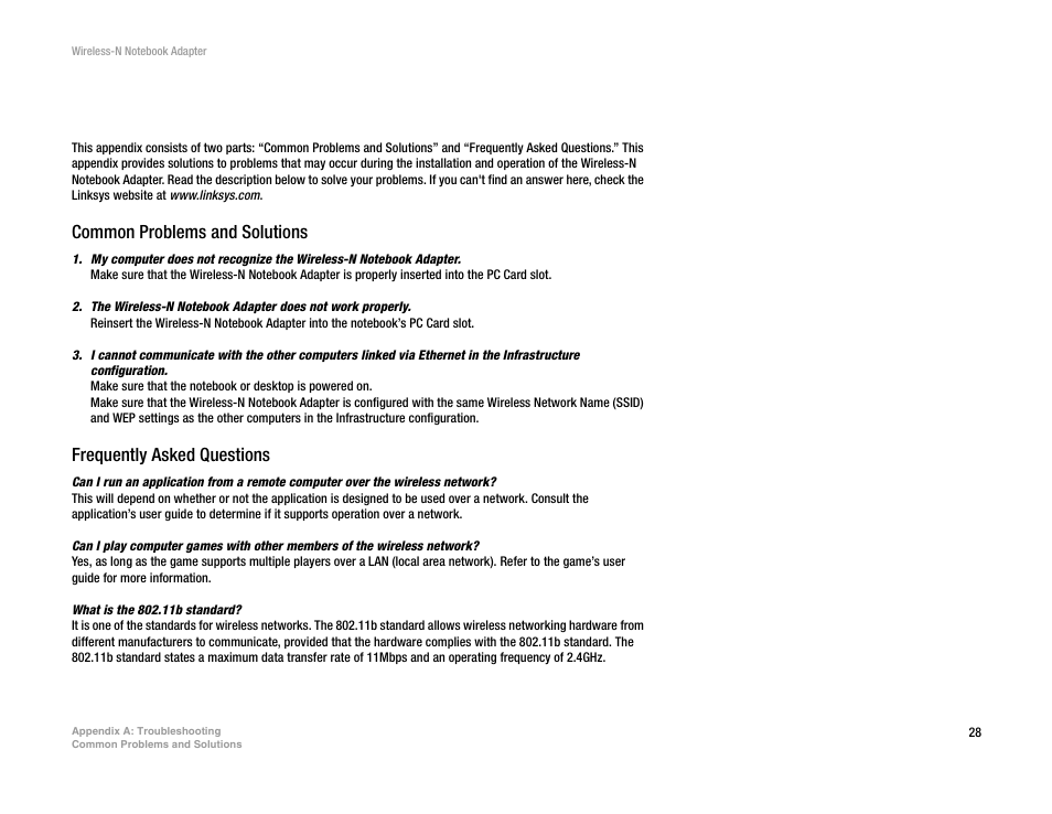 Appendix a: troubleshooting | Linksys 2 User Manual | Page 34 / 65