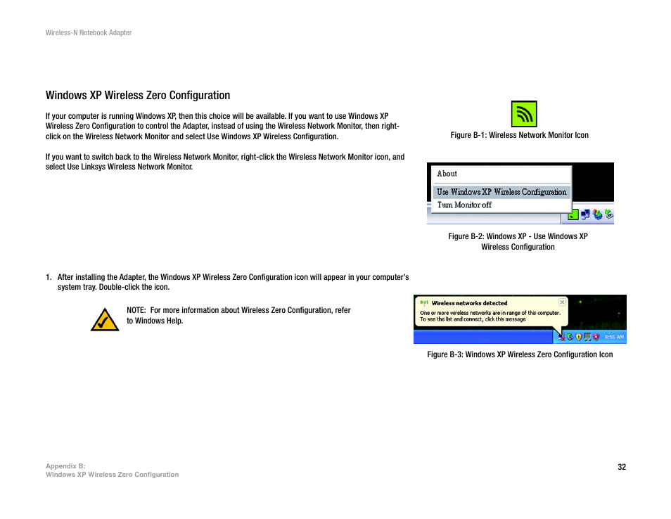 Appendix b: windows xp wireless zero configuration | Linksys 2 User Manual | Page 38 / 65