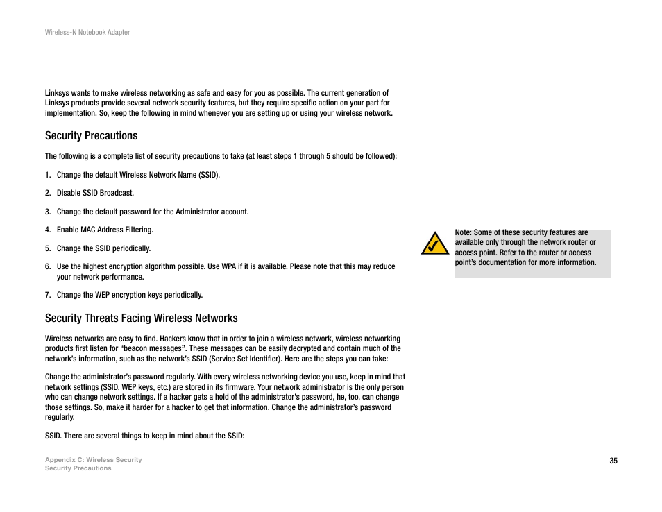 Appendix c: wireless security | Linksys 2 User Manual | Page 41 / 65