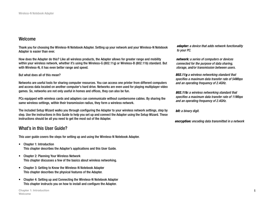Chapter 1: introduction, Welcome, What’s in this user guide | Linksys 2 User Manual | Page 7 / 65