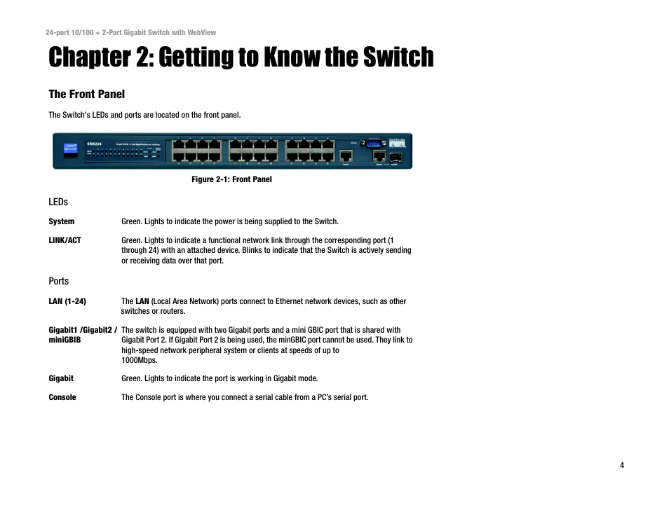 Chapter 2: getting to know the switch | Linksys SRW224 User Manual | Page 10 / 47