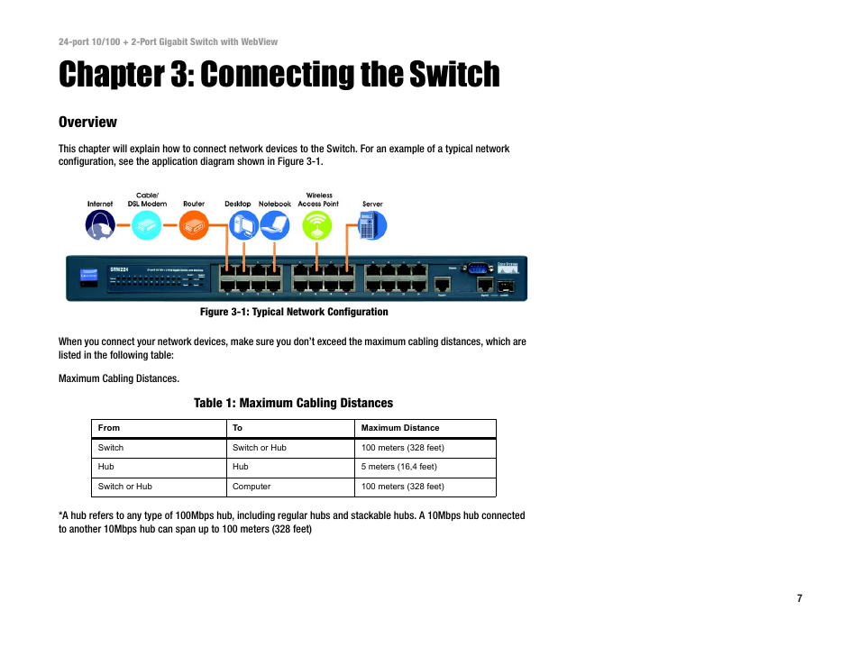 Chapter 3: connecting the switch, Overview | Linksys SRW224 User Manual | Page 13 / 47