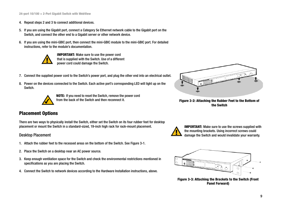 Placement options | Linksys SRW224 User Manual | Page 15 / 47