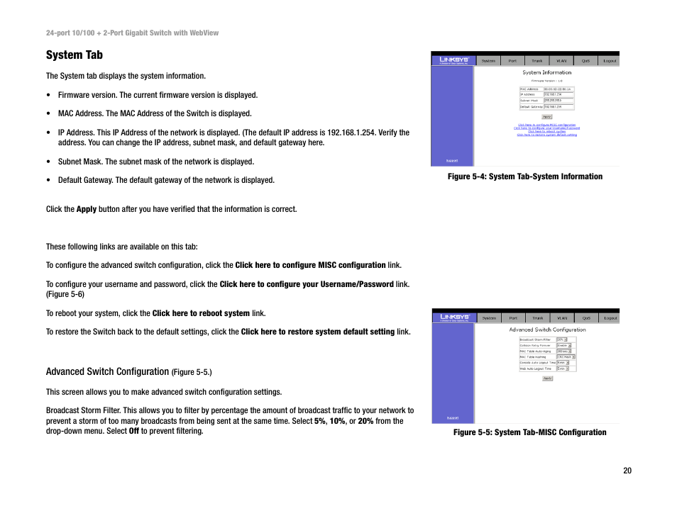 System tab | Linksys SRW224 User Manual | Page 26 / 47