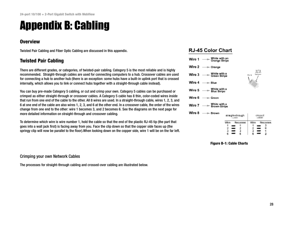 Appendix b: cabling | Linksys SRW224 User Manual | Page 34 / 47
