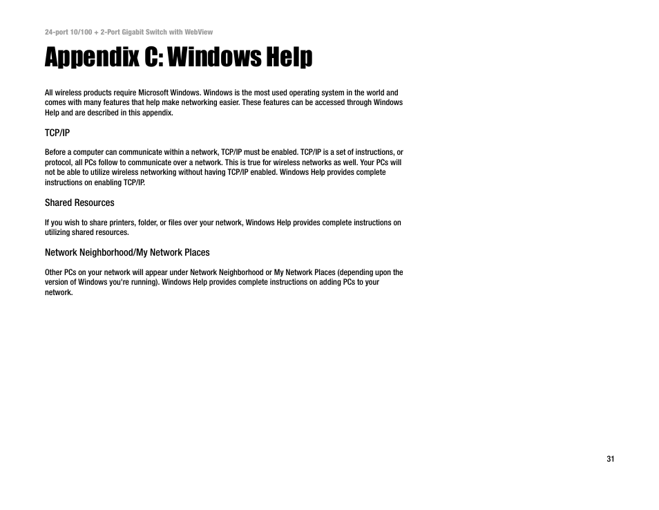 Appendix c: windows help | Linksys SRW224 User Manual | Page 43 / 47