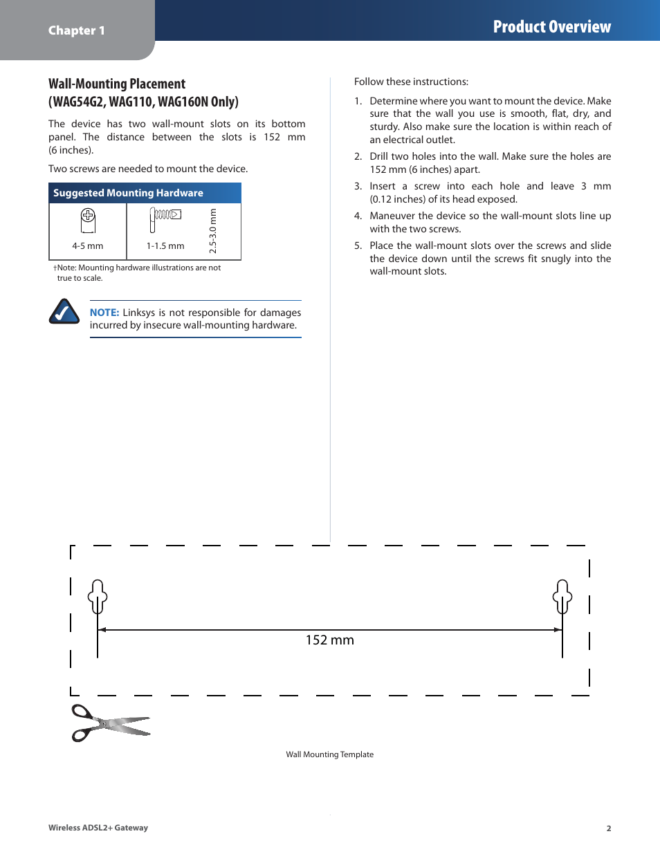 Product overview, 152 mm | Linksys WAG54G2 User Manual | Page 5 / 33