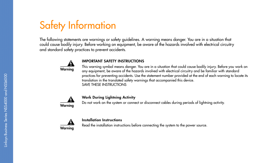 Safety information | Linksys NSS4000 User Manual | Page 16 / 24