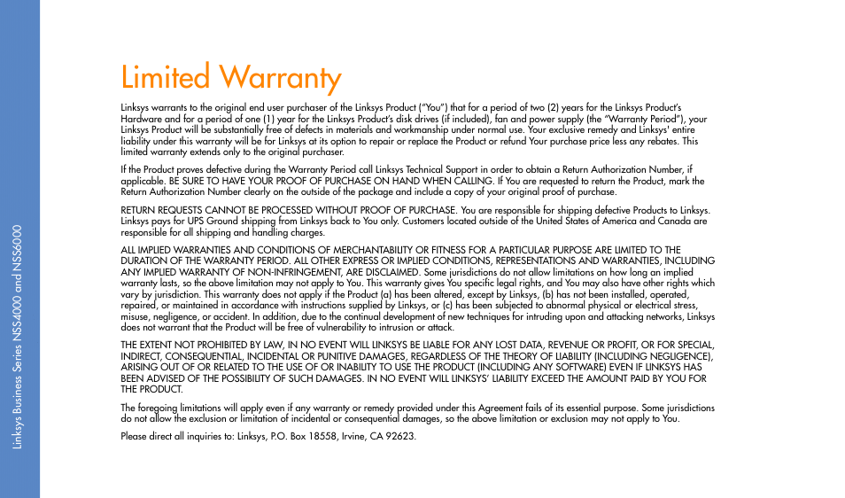 Limited warranty | Linksys NSS4000 User Manual | Page 22 / 24