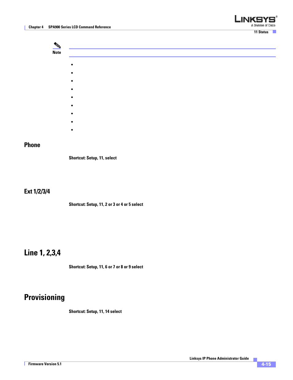 Phone, Ext 1/2/3/4, Line 1, 2,3,4 | Provisioning | Linksys SPA 900 Series User Manual | Page 102 / 165