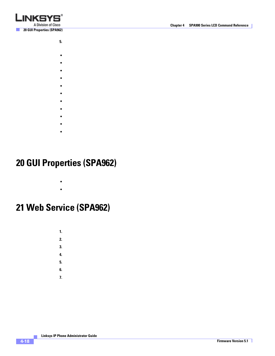 20 gui properties (spa962), 21 web service (spa962) | Linksys SPA 900 Series User Manual | Page 105 / 165