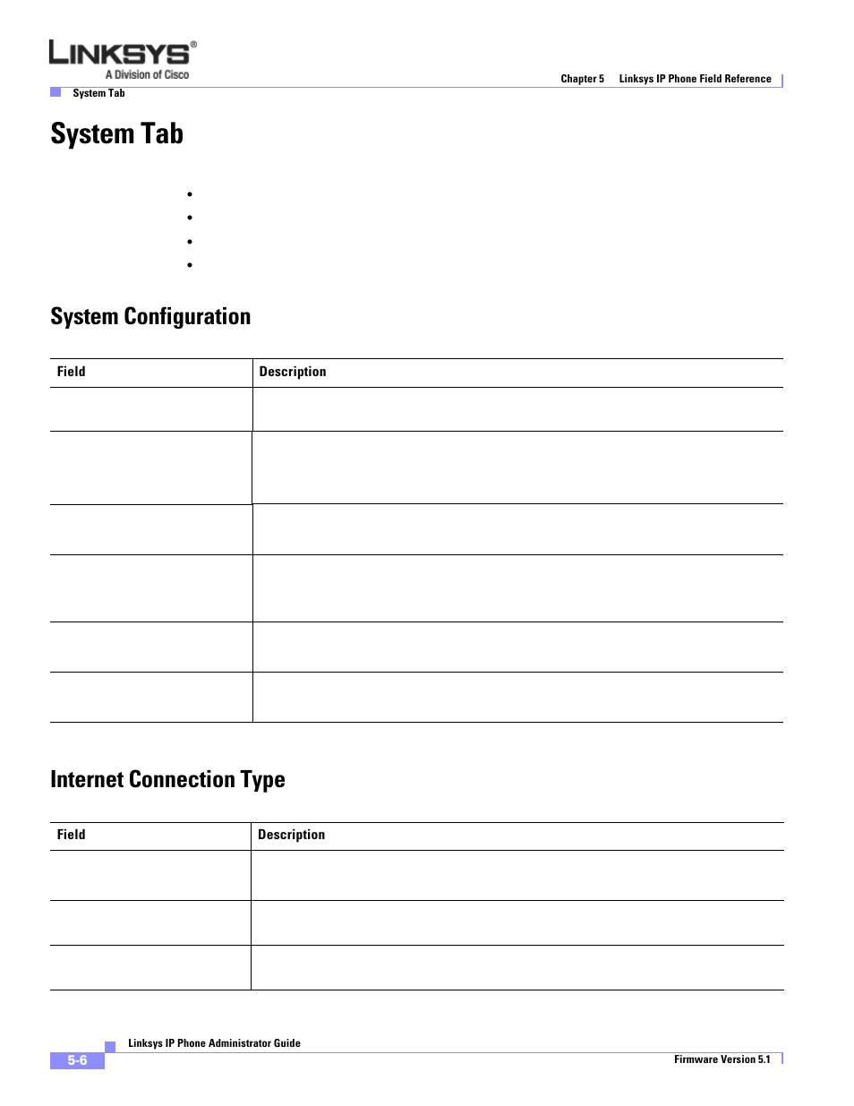 System tab, System configuration, Internet connection type | System configuration internet connection type | Linksys SPA 900 Series User Manual | Page 111 / 165