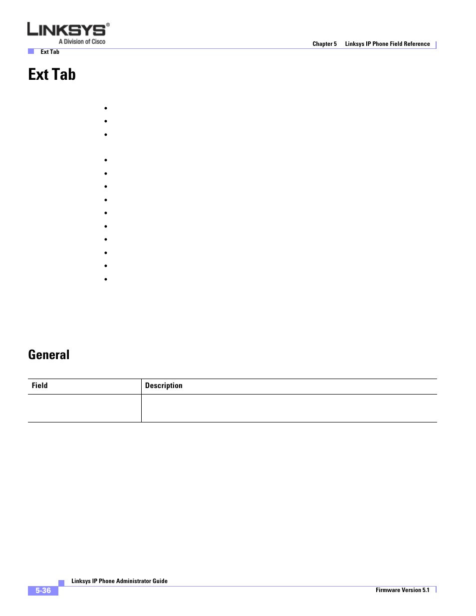 Ext tab, General | Linksys SPA 900 Series User Manual | Page 141 / 165