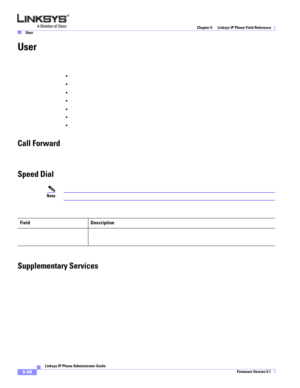 User, Call forward, Speed dial | Supplementary services | Linksys SPA 900 Series User Manual | Page 153 / 165