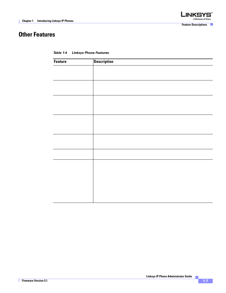 Other features | Linksys SPA 900 Series User Manual | Page 18 / 165