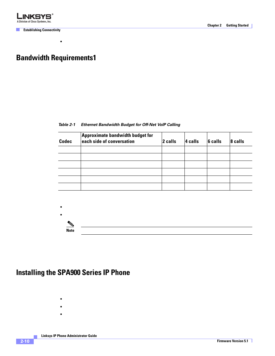 Bandwidth requirements1, Installing the spa900 series ip phone | Linksys SPA 900 Series User Manual | Page 33 / 165