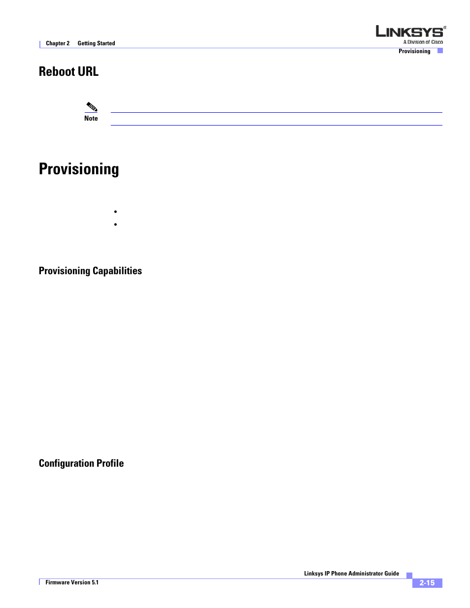 Reboot url, Provisioning, Provisioning capabilities | Configuration profile | Linksys SPA 900 Series User Manual | Page 38 / 165