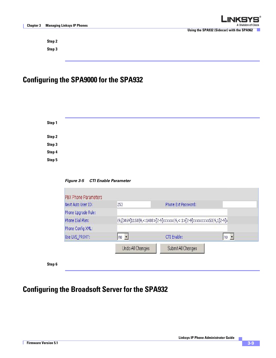 Configuring the spa9000 for the spa932, Configuring the broadsoft server for the spa932 | Linksys SPA 900 Series User Manual | Page 52 / 165