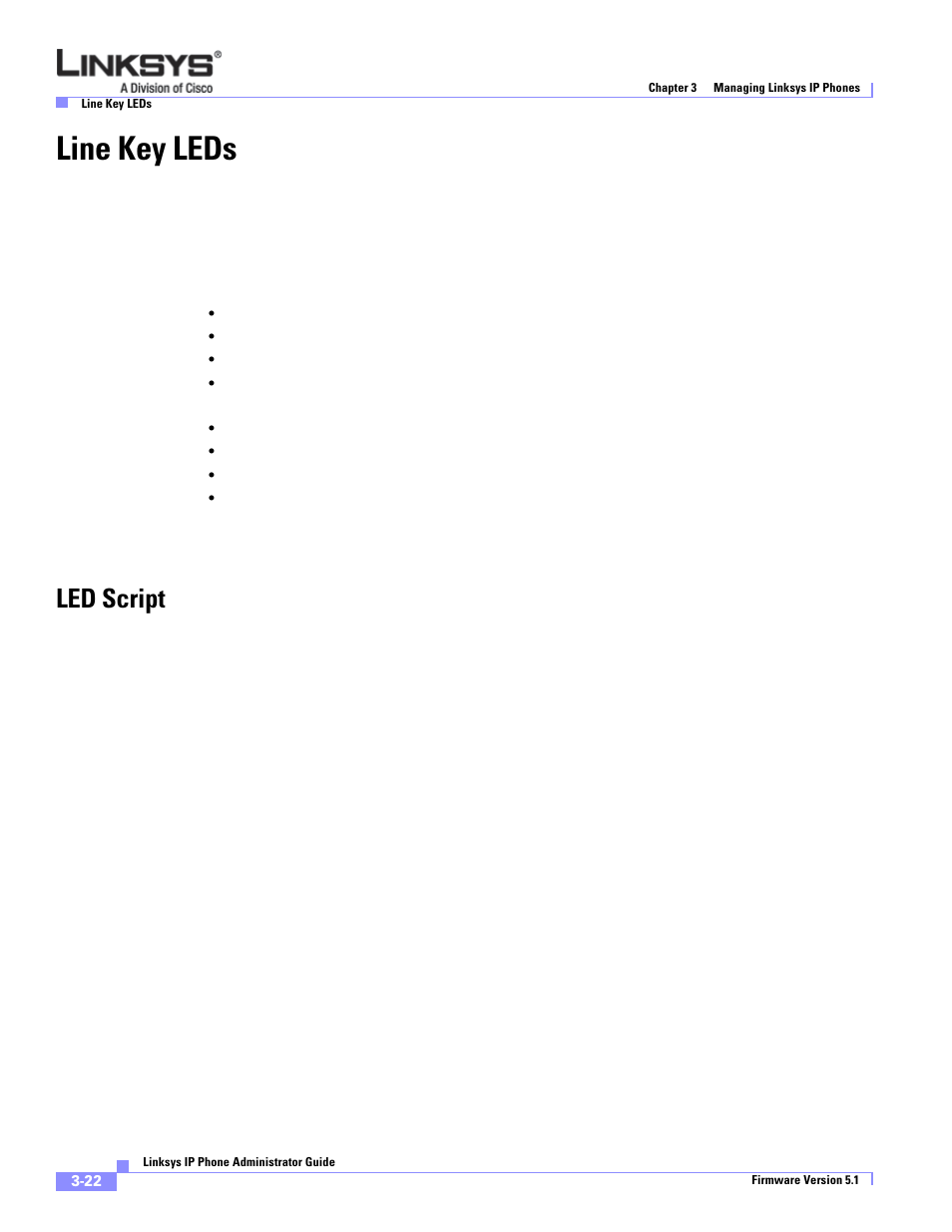 Line key leds, Led script | Linksys SPA 900 Series User Manual | Page 65 / 165