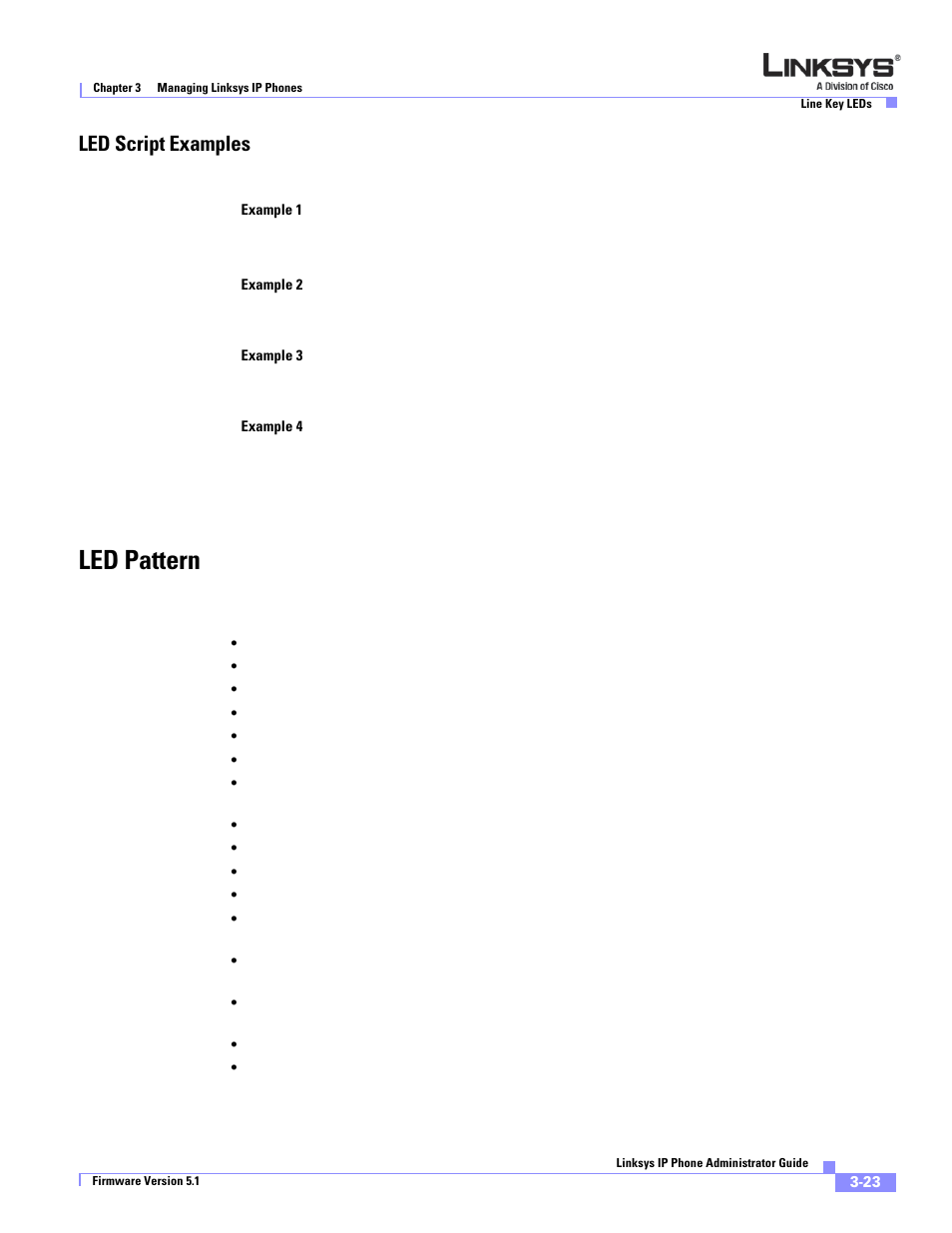 Led script examples, Led pattern | Linksys SPA 900 Series User Manual | Page 66 / 165