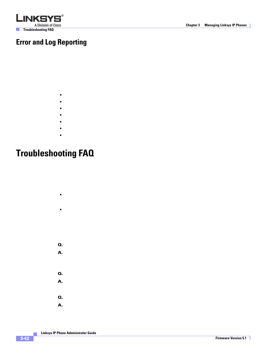 Error and log reporting, Troubleshooting faq | Linksys SPA 900 Series User Manual | Page 85 / 165