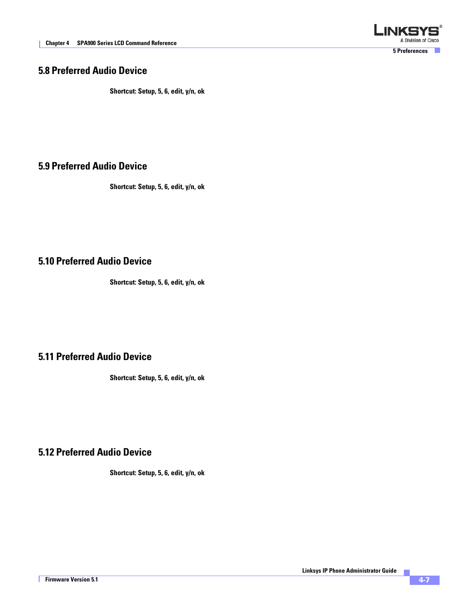 8 preferred audio device, 9 preferred audio device, 10 preferred audio device | 11 preferred audio device, 12 preferred audio device | Linksys SPA 900 Series User Manual | Page 94 / 165