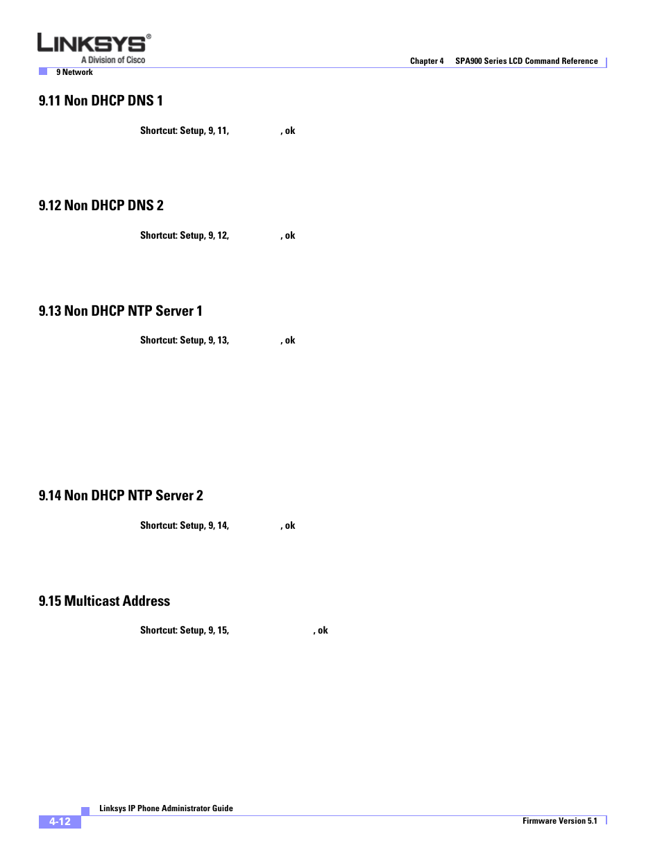 11 non dhcp dns 1, 12 non dhcp dns 2, 13 non dhcp ntp server 1 | 14 non dhcp ntp server 2, 15 multicast address | Linksys SPA 900 Series User Manual | Page 99 / 165