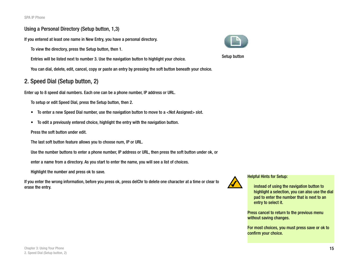 Speed dial (setup button, 2) | Linksys SPA962 User Manual | Page 19 / 32