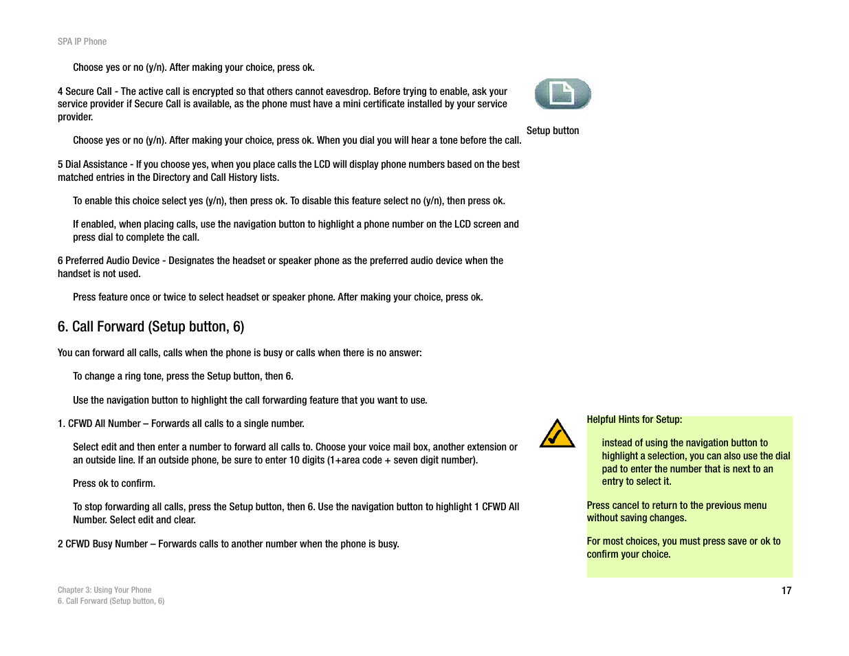 Call forward (setup button, 6) | Linksys SPA962 User Manual | Page 21 / 32